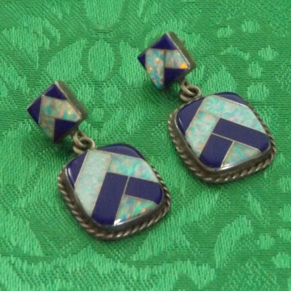Black Onyx & Abalone Shell Inlay Silver Earrings - image 3